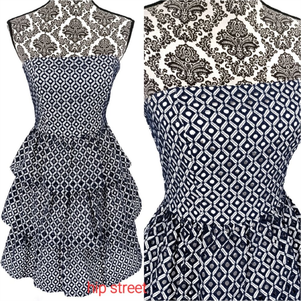 WHITE HOUSE BLACK MARKET Strapless Ruffle Tier Open Eyelet Cotton Party Dress 2